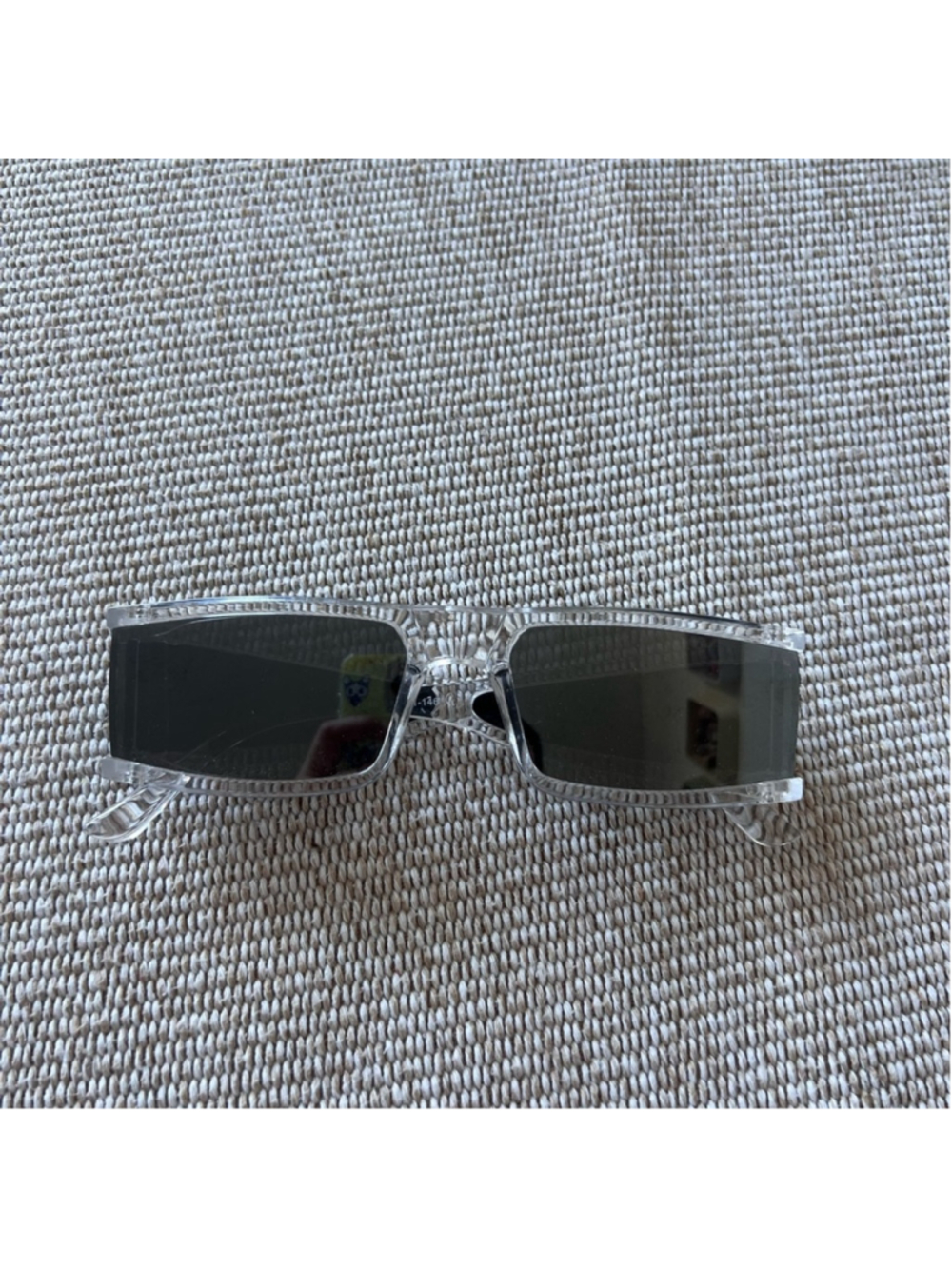 NWOT Y2K Transparent Rectangular Sunglasses Clear Frame Black Lens Futuristic